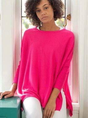 Mer Sea Catalina Travel Sweater One Size Hot Pink Oversized Tunic Lagenlook Boxy